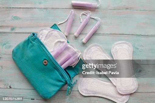 Menstrual bag with cotton tampons and sanitary pads Menstrual bag with cotton tampons and sanitary pads