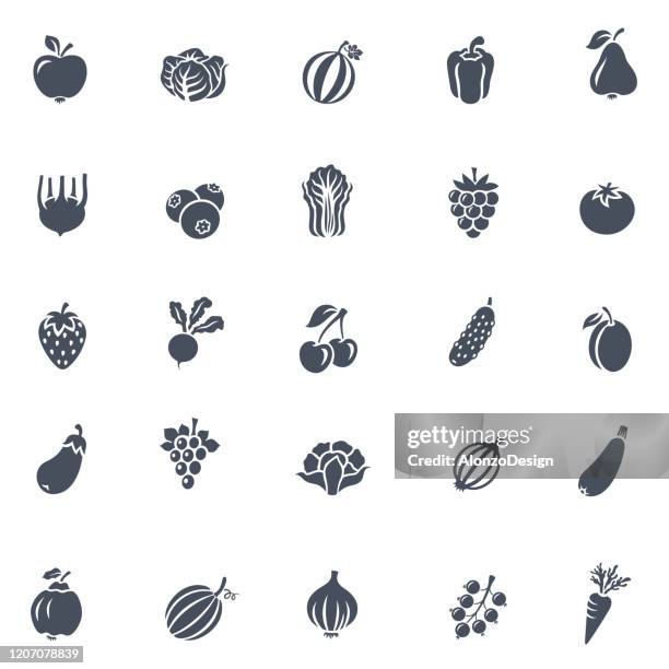 illustrazioni stock, clip art, cartoni animati e icone di tendenza di icone di frutta e verdura - cetriolo