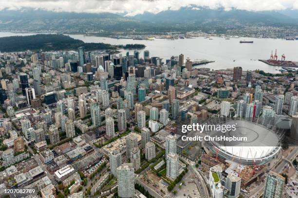 vancouver skyline aerial, british columbia, canada - vancouver skyline stock pictures, royalty-free photos & images