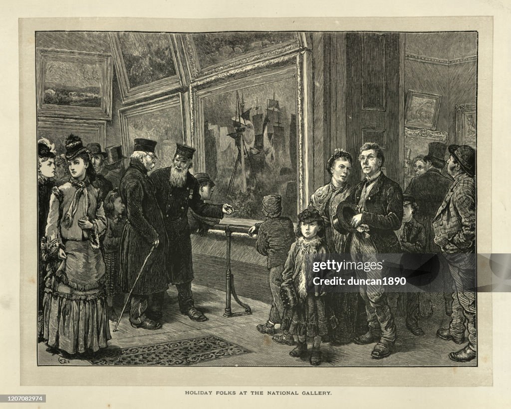 Victorian holidaymakers visiting the National gallery, 1870s, 19th Century