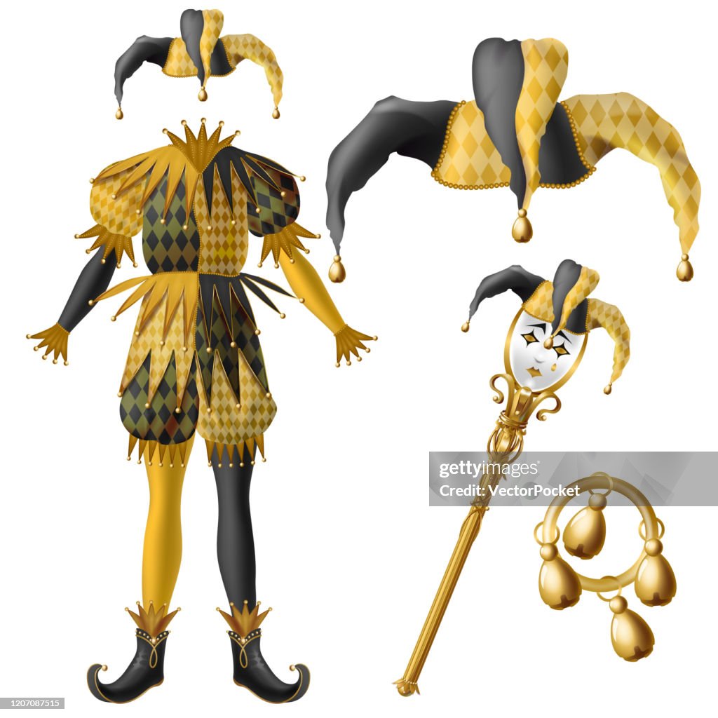 Two Jester Rbbits Jester Costume Elements Realistic Vector Set High-Res Vector Graphic ...