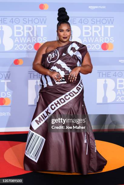 Lizzo attends The BRIT Awards 2020 at The O2 Arena on February 18, 2020 in London, England.