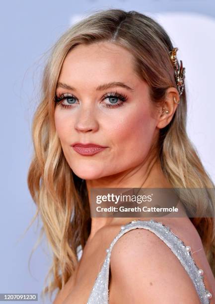 Laura Whitmore attends The BRIT Awards 2020 at The O2 Arena on February 18, 2020 in London, England.
