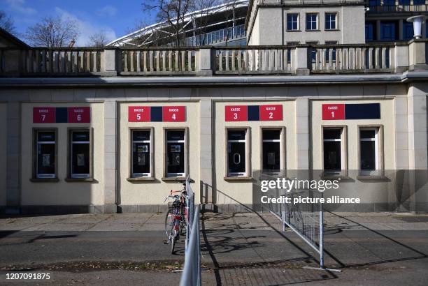 March 2020, Saxony, Leipzig: The ticket offices in front of the Red Bull Arena in Leipzig are closed. The match of RB Leipzig against SC Freiburg has...