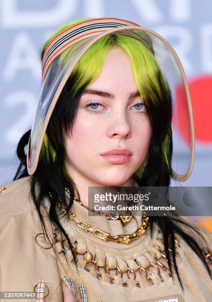 Billie Eilish attends The BRIT Awards 2020 at The O2 Arena on February 18, 2020 in London, England.