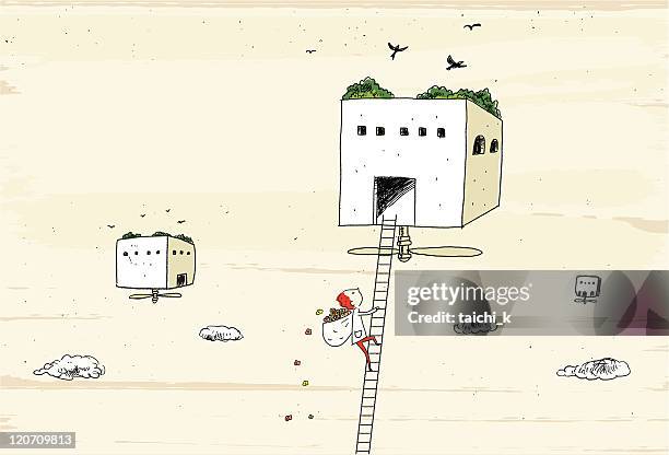 garden in the sky - delivering flowers stock illustrations