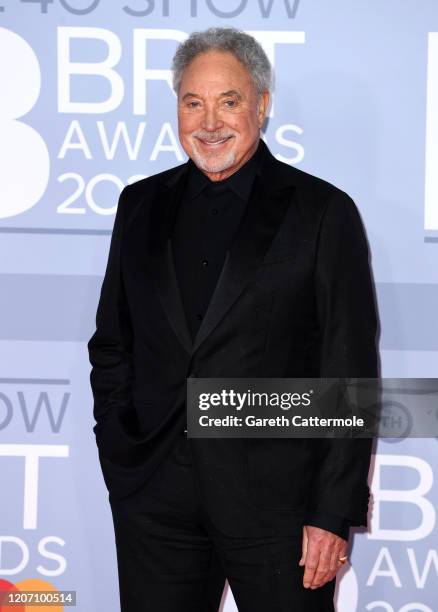 Sir Tom Jones attends The BRIT Awards 2020 at The O2 Arena on February 18, 2020 in London, England.