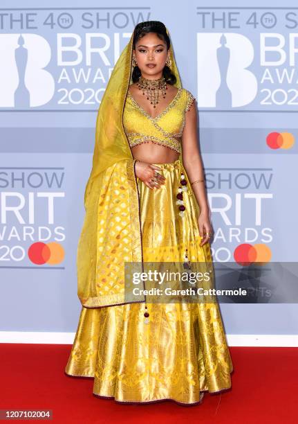 Joy Crookes attends The BRIT Awards 2020 at The O2 Arena on February 18, 2020 in London, England.