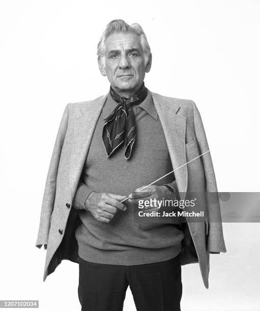 Portrait of American composer and conductor Leonard Bernstein, New York, New York, December 1977.
