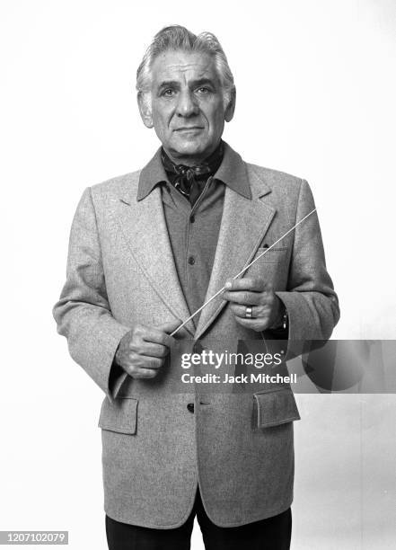 Portrait of American composer and conductor Leonard Bernstein, New York, New York, December 1977.