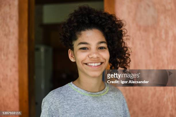 portrait of a happy brazilian girl - cute 15 year old girls stock pictures, royalty-free photos & images