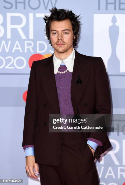 Harry Styles attends The BRIT Awards 2020 at The O2 Arena on February 18, 2020 in London, England.