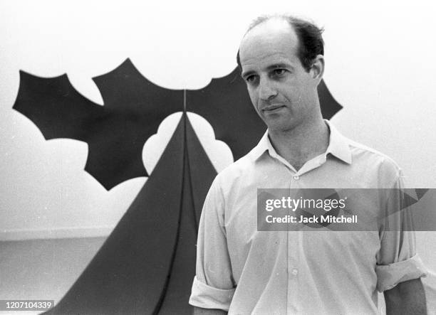 British sculptor Phillip King poses with one of his sculptures at the Venice Biennale, June 1968.