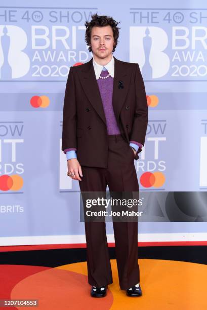 Harry Styles attends The BRIT Awards 2020 at The O2 Arena on February 18, 2020 in London, England.