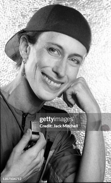 Portrait of dancer and choreographer Meredith Monk during a production of 'The Games' at Brooklyn Academy of Music, New York, New York, September...