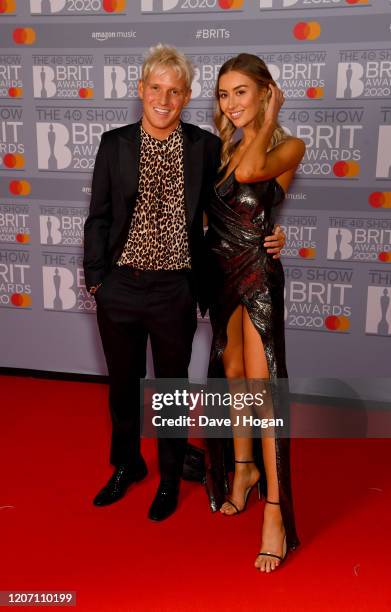 Jamie Laing and Sophie Habboo attend The BRIT Awards 2020 at The O2 Arena on February 18, 2020 in London, England.