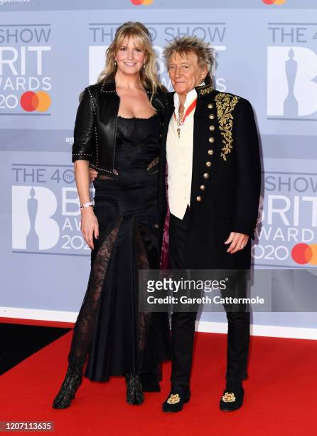 Sir Rod Stewart and Penny Lancaster attend The BRIT Awards 2020 at The O2 Arena on February 18, 2020 in London, England.