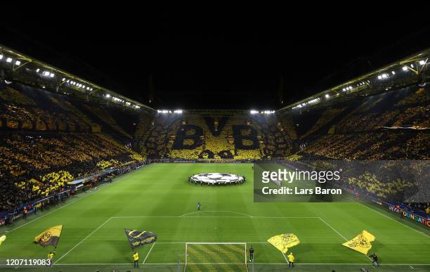 General view inside the stadium prior to the UEFA Champions League round of 16 first leg match between Borussia Dortmund and Paris Saint-Germain at...