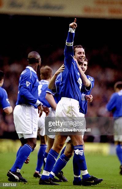 Don Hutchison of Everton celebrates his goal during the FA Carling Premiership match against Sunderland at Goodison Park in Liverpool, England....