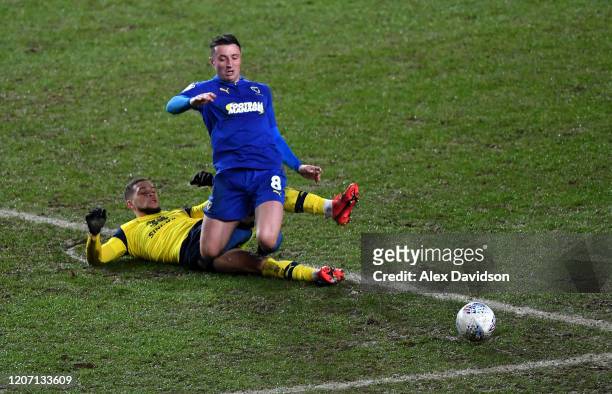 Marcus Browne of Oxford United tackles Anthony Hartigan of AFC Wimbledon during the Sky Bet League One match between Oxford United and AFC Wimbledon...