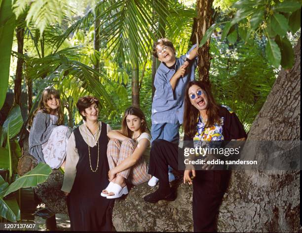 Ozzy Osbourne, former lead singer of Black Sabbath, pictured with his family in the grounds of his luxury home in Coldwater Canyon, Beverly Hills,...