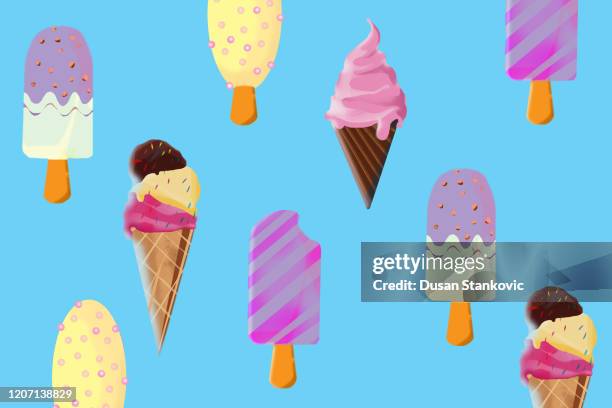 colorful ice cream pattern illustration - mint background stock illustrations