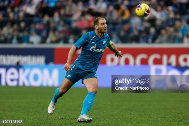 Branislav Ivanovic of Zenit Saint Petersburg in action during the Russian Premier League match between FC Zenit Saint Petersburg and FC Ural...