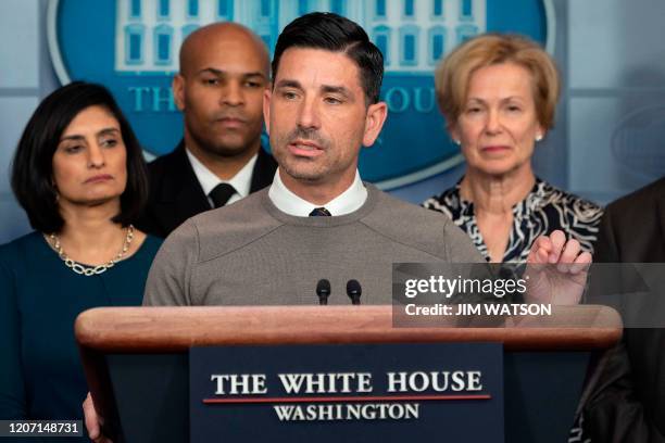 Acting Homeland Security Secretary Chad Wolf speaks during a press briefing about the Coronavirus in the Brady Press Briefing Room at the White House...