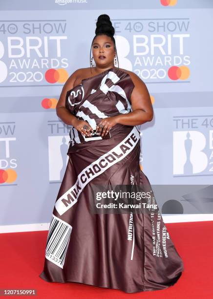 Lizzo attends The BRIT Awards 2020 at The O2 Arena on February 18, 2020 in London, England.