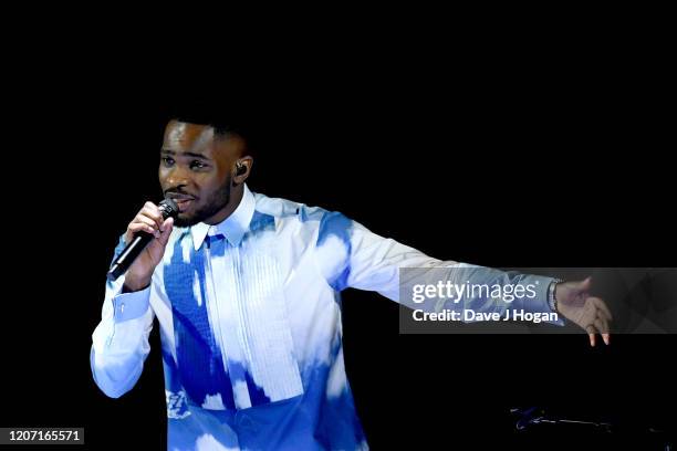 Dave performs on stage at The BRIT Awards 2020 at The O2 Arena on February 18, 2020 in London, England.