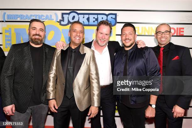 Brian Quinn, Joe Gatto, Chris Henchy, Sal Vulcano and James Murray attend the Impractical Jokers: The Movie Premiere Screening and Party on February...