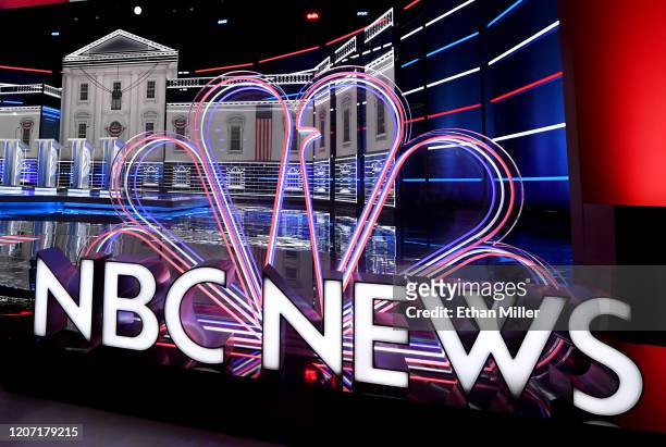Stage preparation continues for tomorrow's Democratic presidential debate at Paris Las Vegas on February 18, 2020 in Las Vegas, Nevada. More than...