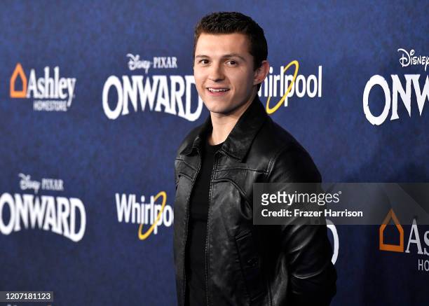 Tom Holland attends the Premiere Of Disney And Pixar's "Onward" on February 18, 2020 in Hollywood, California.