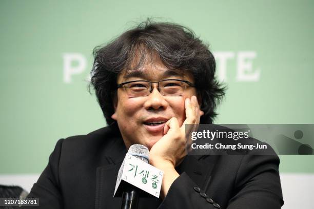 Director Bong Joon-ho attends the press conference on February 19, 2020 in Seoul, South Korea. 'Parasite' won the best picture category at the 92nd...