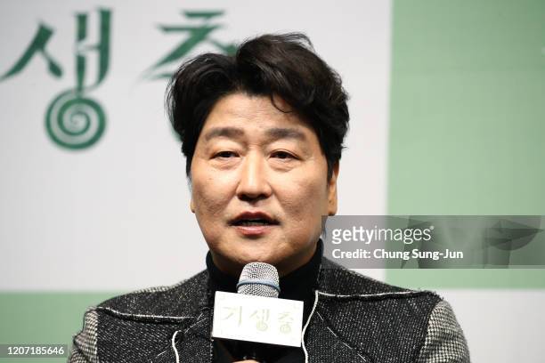 Actor Song Kang-ho attends the press conference on February 19, 2020 in Seoul, South Korea. 'Parasite' won the best picture category at the 92nd...