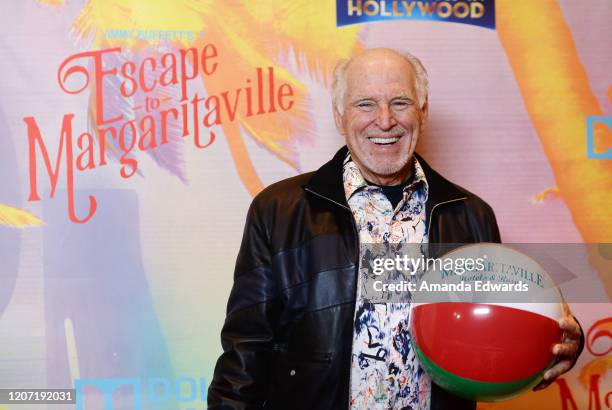 Musician Jimmy Buffett arrives at Jimmy Buffett's "Escape To Margaritaville" L.A. Premiere Engagement at the Dolby Theatre on February 18, 2020 in...