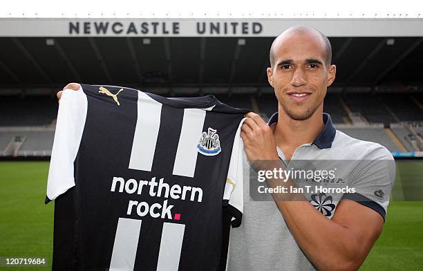 Gabriel Obertan poses after signing for Newcastle United FC at St James' Park on August 09, 2011 in Newcastle, United Kingdom.