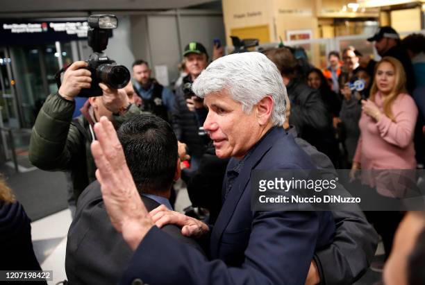 Former Illinois Gov. Rod Blagojevich arrives at O'Hare International Airport following his release from prison on February 19, 2020 in Chicago,...