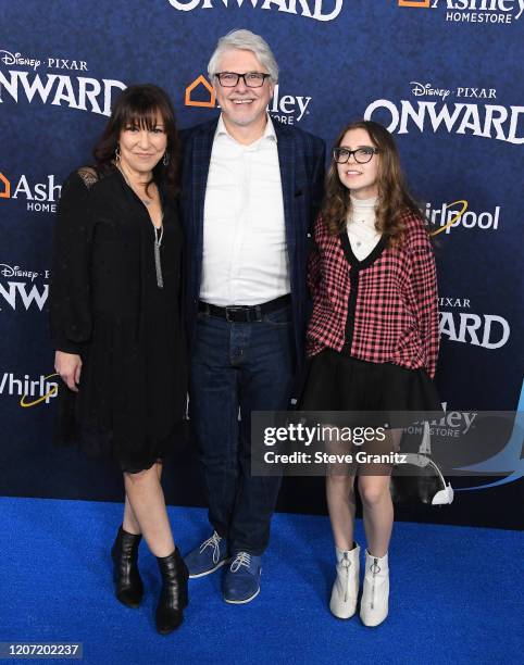 Crissy Guerrero, Dave Foley and Alina Foley arrives at the Premiere Of Disney And Pixar's "Onward" on February 18, 2020 in Hollywood, California.