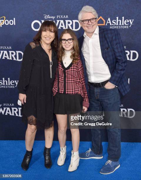 Crissy Guerrero, Alina Foley and actor Dave Foley attend the Premiere Of Disney And Pixar's "Onward" on February 18, 2020 in Hollywood, California.