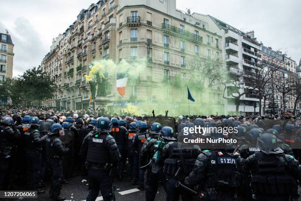 Clashes between police and black block demonstrators broke out in Paris on March 14, 2020 during act 70 of the Yellow Vests. Police used tear gas to...