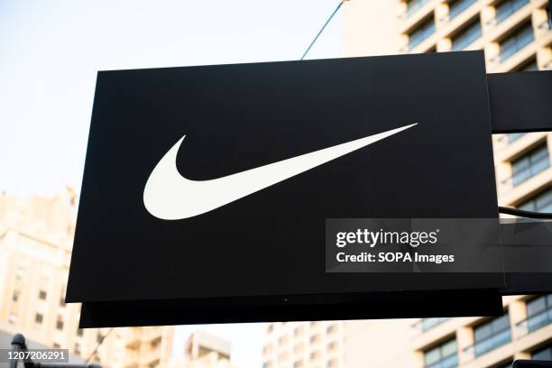 American multinational sportswear manufacturer Nike logo seen at one of their stores.