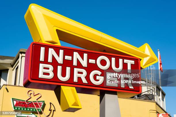 American regional chain of fast food restaurants In-N-Out Burger sign seen at one of their restaurants.
