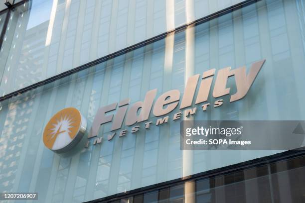 View of an american multinational financial services corporation Fidelity Investments logo.
