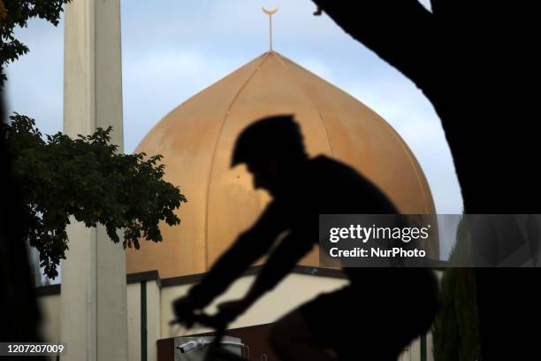 Cyclist cycles past the Al Noor mosque in Christchurch, New Zealand on March 15, 2020. On March 15 last year, 51 people died and 49 were injured in...