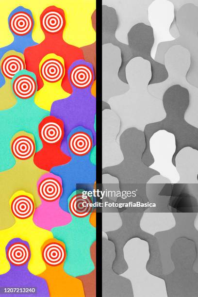 colored targeted men - watching multiple devices stock illustrations