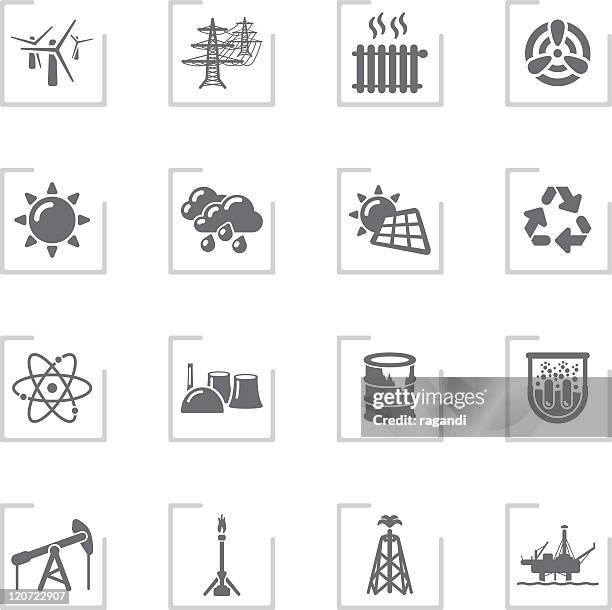 ecology & energy icons | framed grey - oil industry stock illustrations