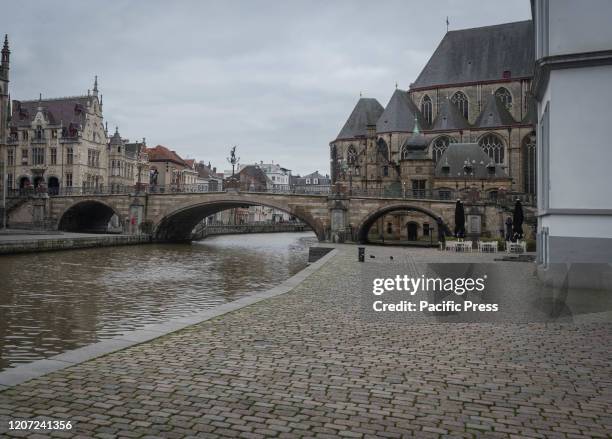 Empty streets are seen in the city of the Flemish city of Gent as businesses are locked down to contain the spread of coronavirus, the growing...