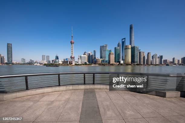 the bund shanghai during lockdown in a sunny day because of covid-19 - lockdown - fotografias e filmes do acervo