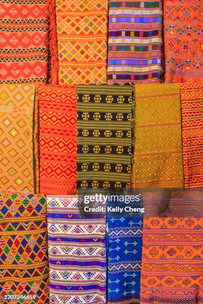 bhutan's national arts of weaving and embroidery - thimphu bhutan stock pictures, royalty-free photos & images